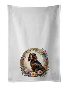 Field Spaniel and Flowers Kitchen Towel Set of 2 White Dish Towels Decorative Bathroom Hand towel for Hand, Face, Hair, Yoga, Tea, Dishcloth, 19 X 28"