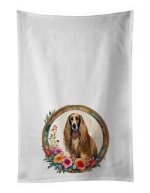 Afghan Hound and Flowers Kitchen Towel Set of 2 White Dish Towels Decorative Bathroom Hand towel for Hand, Face, Hair, Yoga, Tea, Dishcloth, 19 X 28"