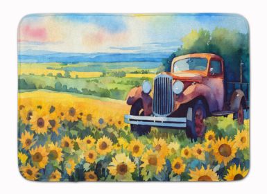 Kansas Sunflowers in Watercolor Memory Foam Kitchen Mat Machine Washable Anti-Fatigue Mat Cushion Comfort Bath Mat or Kitchen Rug