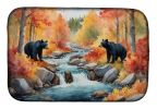 Bears Autumn in the Woods Dish Drying Mat Absorbent Dish Drying Mat Pad for Kitchen Counter Dish Drainer Mat for Countertop, 14 x 21", Multicolor