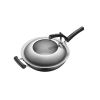 Precision Iron Uncoated Stainless Steel 32cm Wok with Standing Lid for Gas