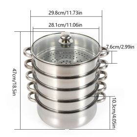 26cm/28cm/30cm 5-Layer Stainless Steel Steamer For Kitchen Cooking (Color: 30cm)